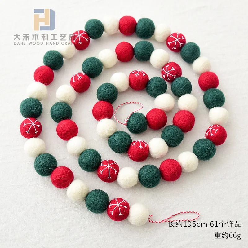 Creative Christmas Felt Tree Wool Ball Wreath Felt Garland Custom Crafts for Xmas Table Party Decoration Wall Hanging Ornaments