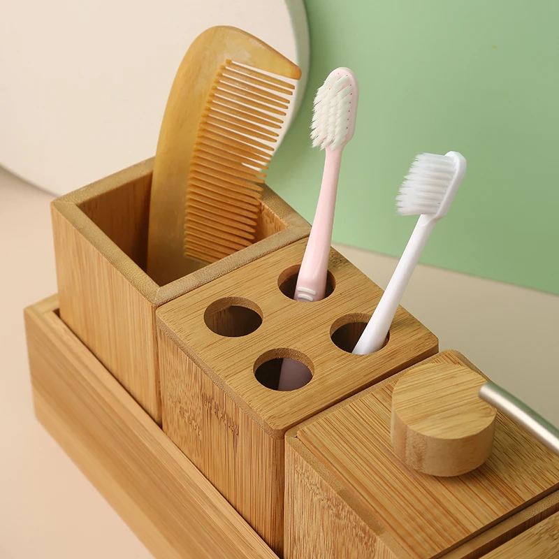 Luxury 5 Pieces Home Hotel Wooden Bath Set Bamboo Bathroom Accessories
