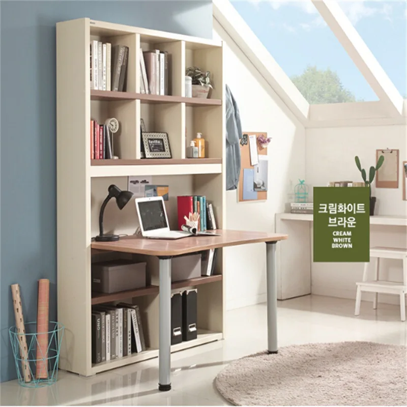 Vekin Home Office Furniture Computer Desk Steel and Wood Combination Writing Study Table with Bookshelves