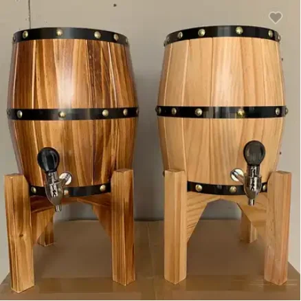 Solid Wood Wine Barrel Stainless Steel Liner Lid 5L Capacity Milk Beer Liquids Food Pack Available 3L Version Iron Paper