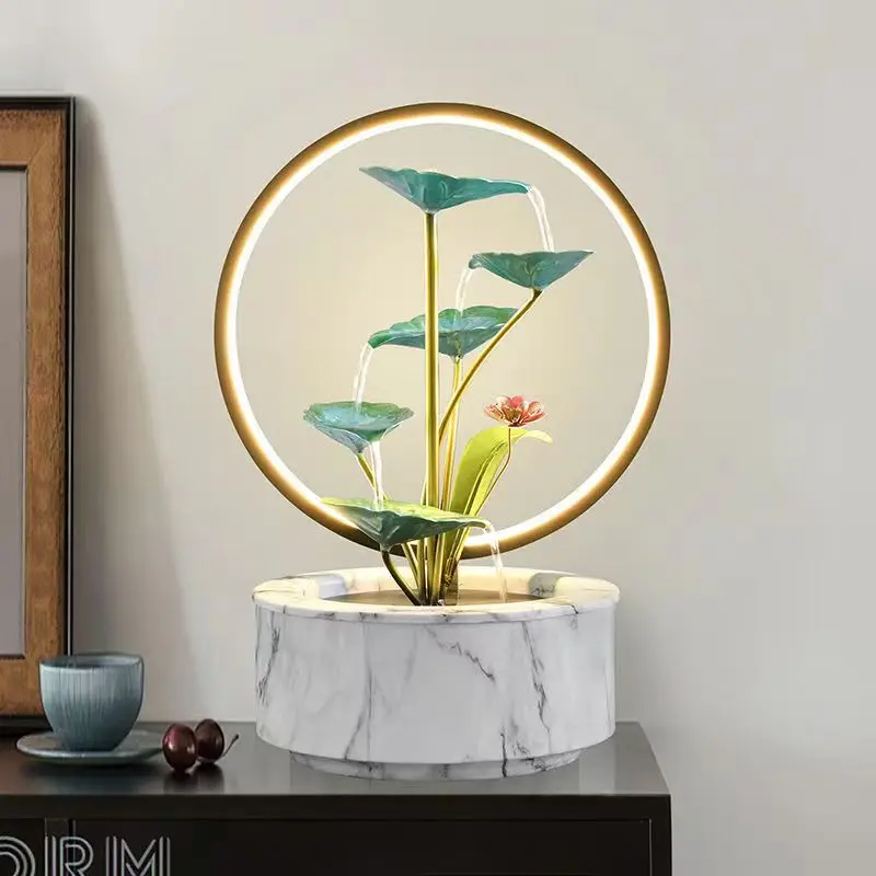 Quiet and Elegant Fengshui Water Fountain With LED ring High-quality Water fountain for Home Decor Office desktop Decoration