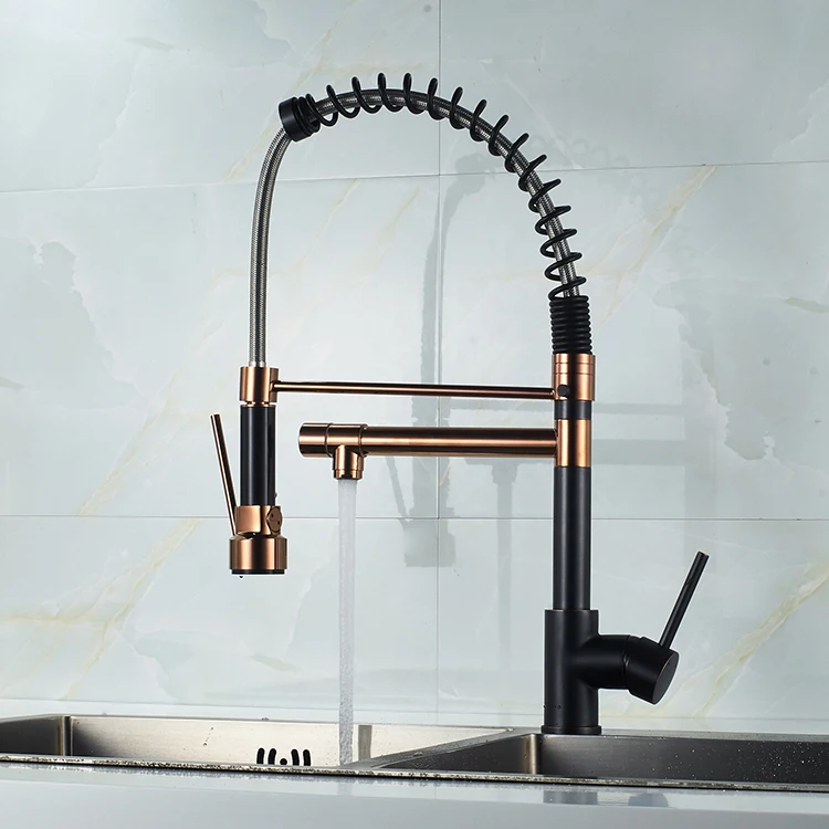High Arc Spout Swivels Pull Out Taps Black Rose Gold Brushed Kitchen Faucet Spring Spray Head Single Hole Faucet Mixer