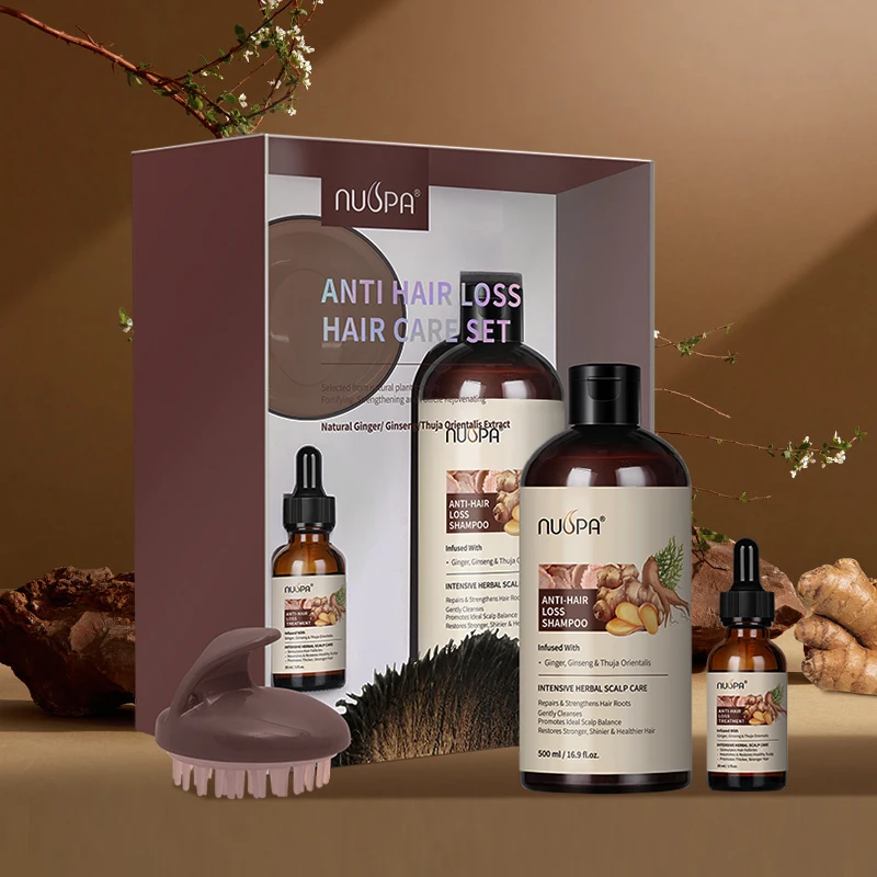 NUSPA Upgrade Formula Hair Care Sets Organic Ginger Thuja Orientails Leaf Extract Serum Anti Hair Loss Shampoo Serum