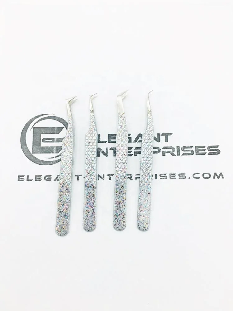 Glitter Diamond Girp Eyelash Extension Tweezers/eyelash Tweezers Private Label Stainless Steel Eyebrow Pointed Customized Logo