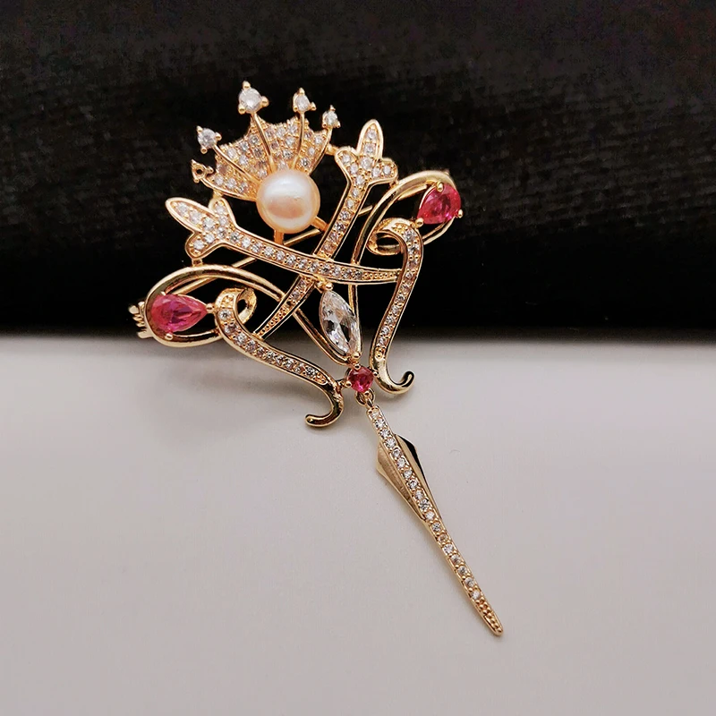 High quality luxury crown brooch set handmade stone brooches timepieces jewelry brooch