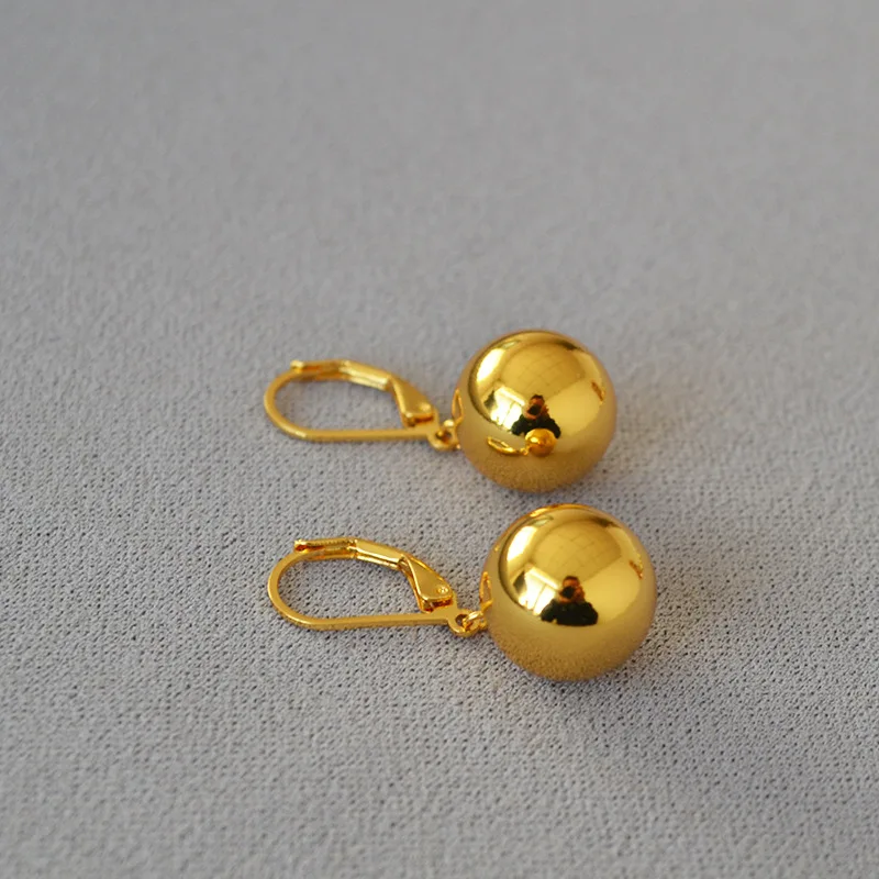 INS cold scenery surface fish hook hollow gold-plated copper empty ball drop earrings