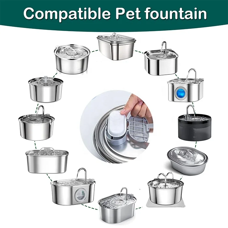 Cat Water Fountain Filter, Replacement Carbon Filter for Stainless Steel Pet Water Fountain, Dog Water Fountain