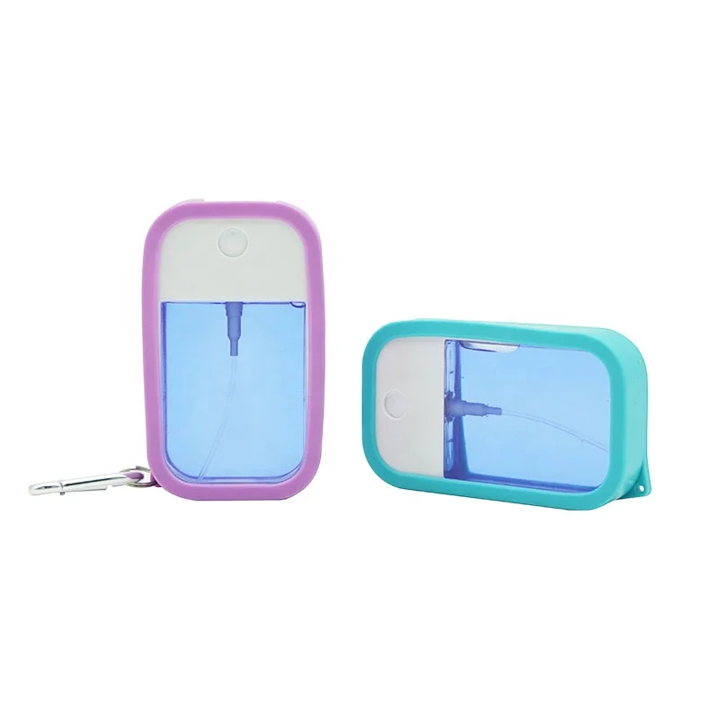 Haodexin 45ml empty perfume credit card sprayer bottle mist empty hand sanitizer bottle with silicone holder sleeve key ring
