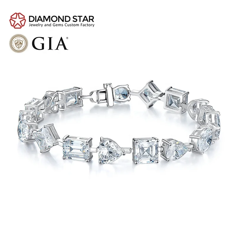 DiamondStar Moissanite Bracelet Moissanite 925 Sterling Silver Solid Gold Tennis Color Diamond Bracelet Bangle VVS Jewelry Woman