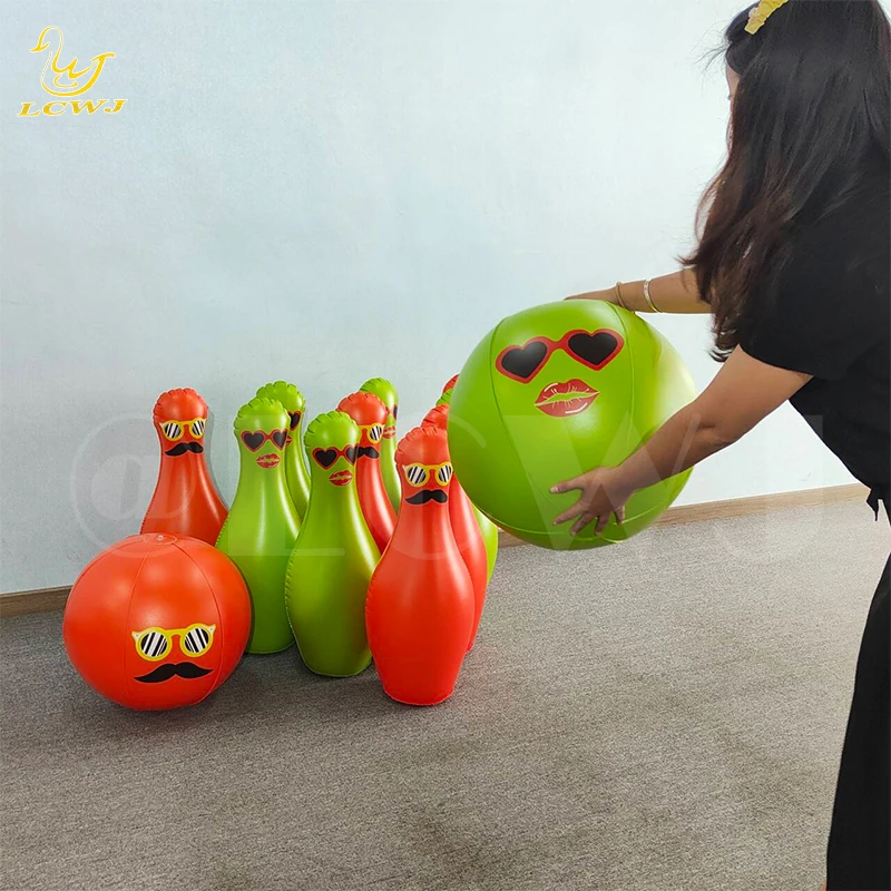 LC Colorful Fun Big Yard Outdoor Games Jumbo Bowling Ball and Pins Inflatable Kids Bowling Set