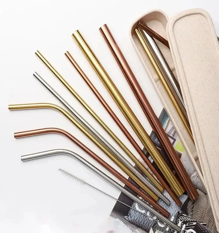 Reusable Straw Set Coffee Beverage Drinking Pipette 304 Stainless Steel Metal Straw