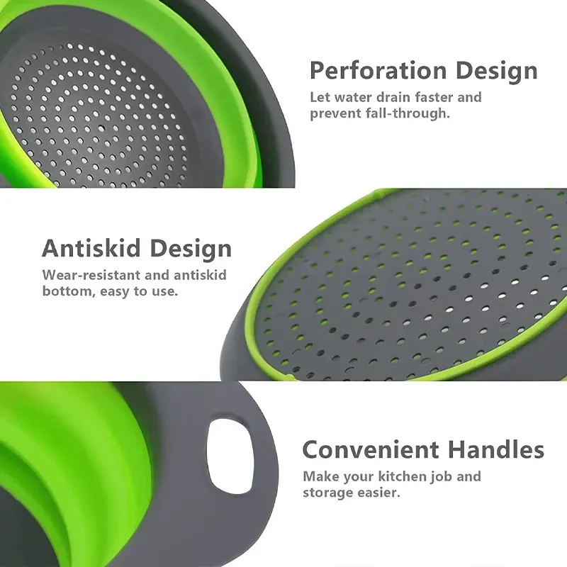 Silicone Folding Drain Basket Creative Retractable Silicone Fruit Vegetable Basket For Kitchen Tool