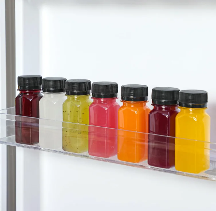 2oz Small Clear Plastic Juice Bottles with Lid for Liquids Reusable Ginger Shots Bottle Vial Beverage Container Leak Proof
