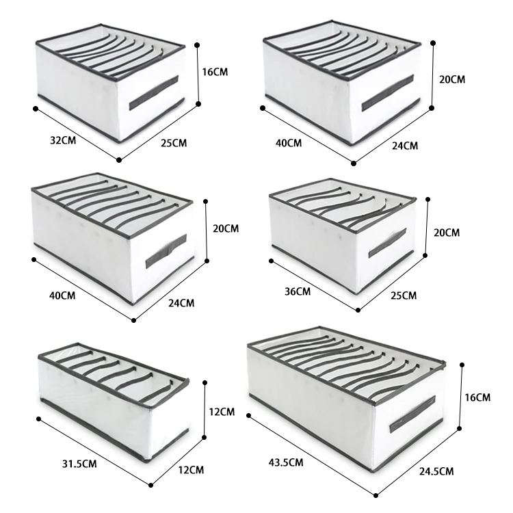 Wardrobe Clothes Organizers 6 Grids for Pants, T-shirt, Dress Stackable Closet Drawer Organizer Storage Bin Container