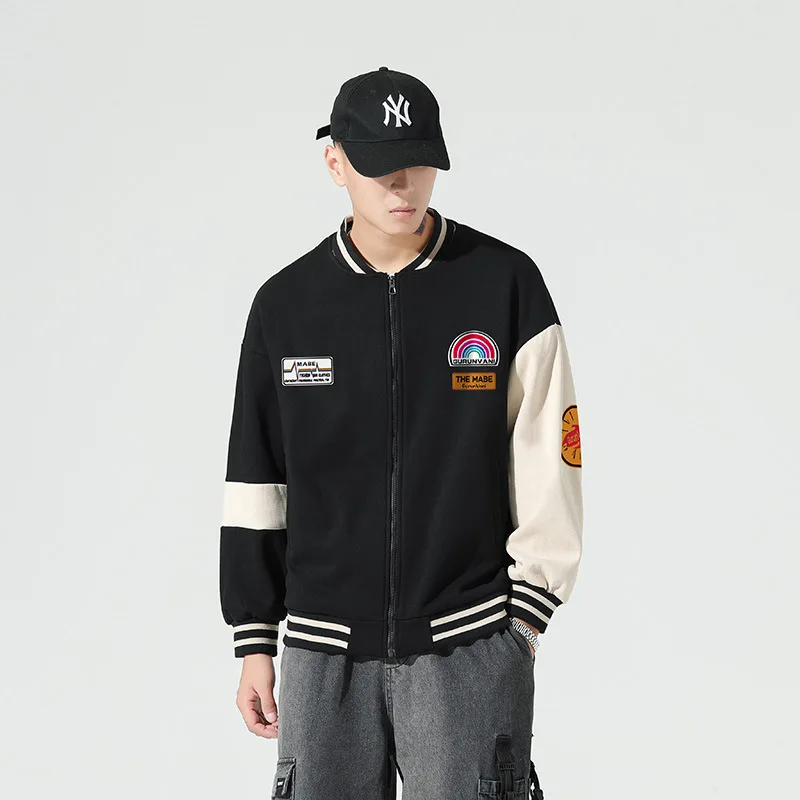 OEM Custom embroidery two tone colors leather sleeve baseball letterman varsity jacket for men