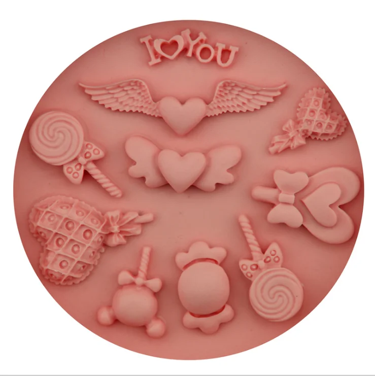 Factory Price Wings Love heart silicone Lollipop Cake Mold DIY Silicone Fondant Chocolate Baking Tool