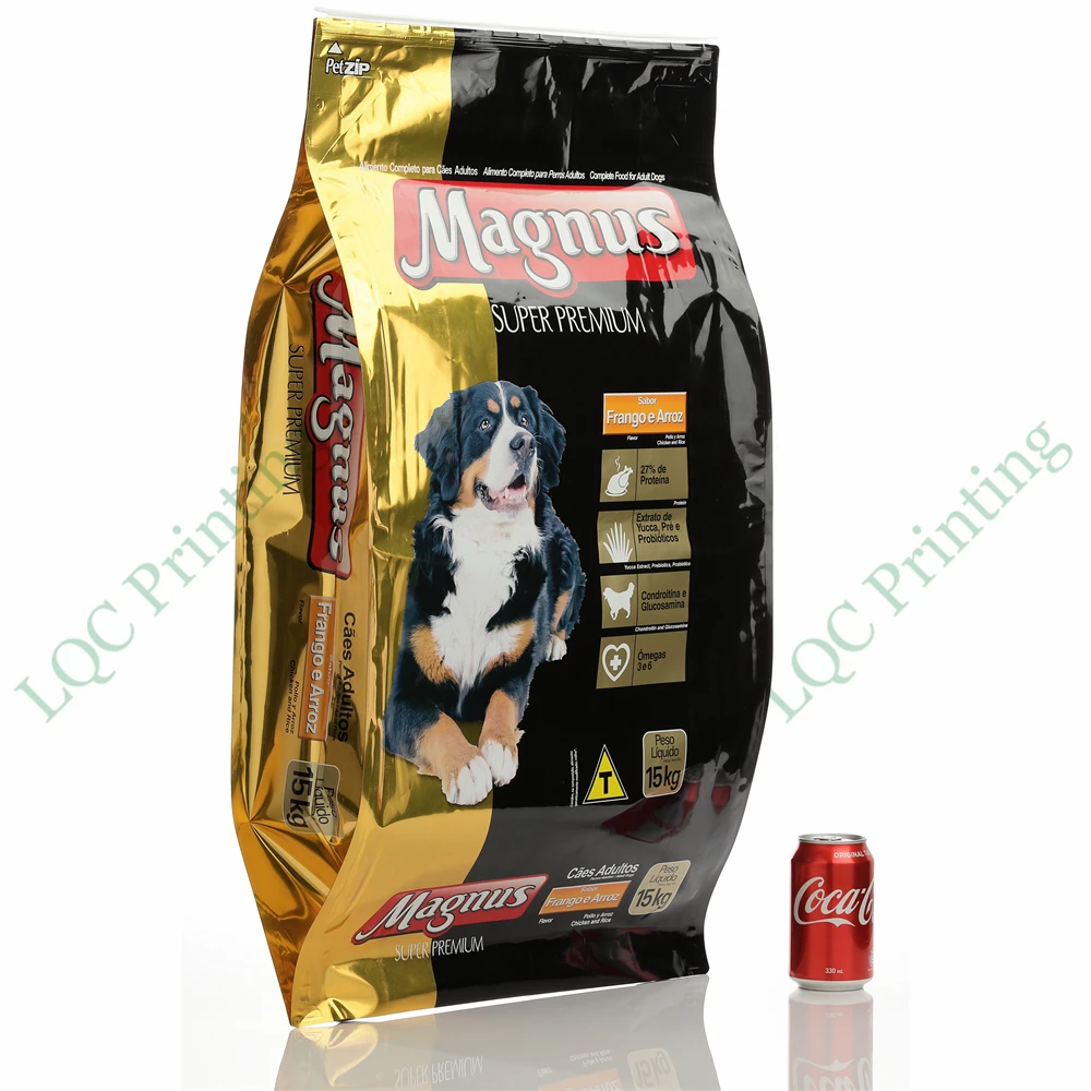 Custom printed reusable aluminium foil pet cat dog food feed stand up pouch quad seal flat bottom packaging zip lock package bag