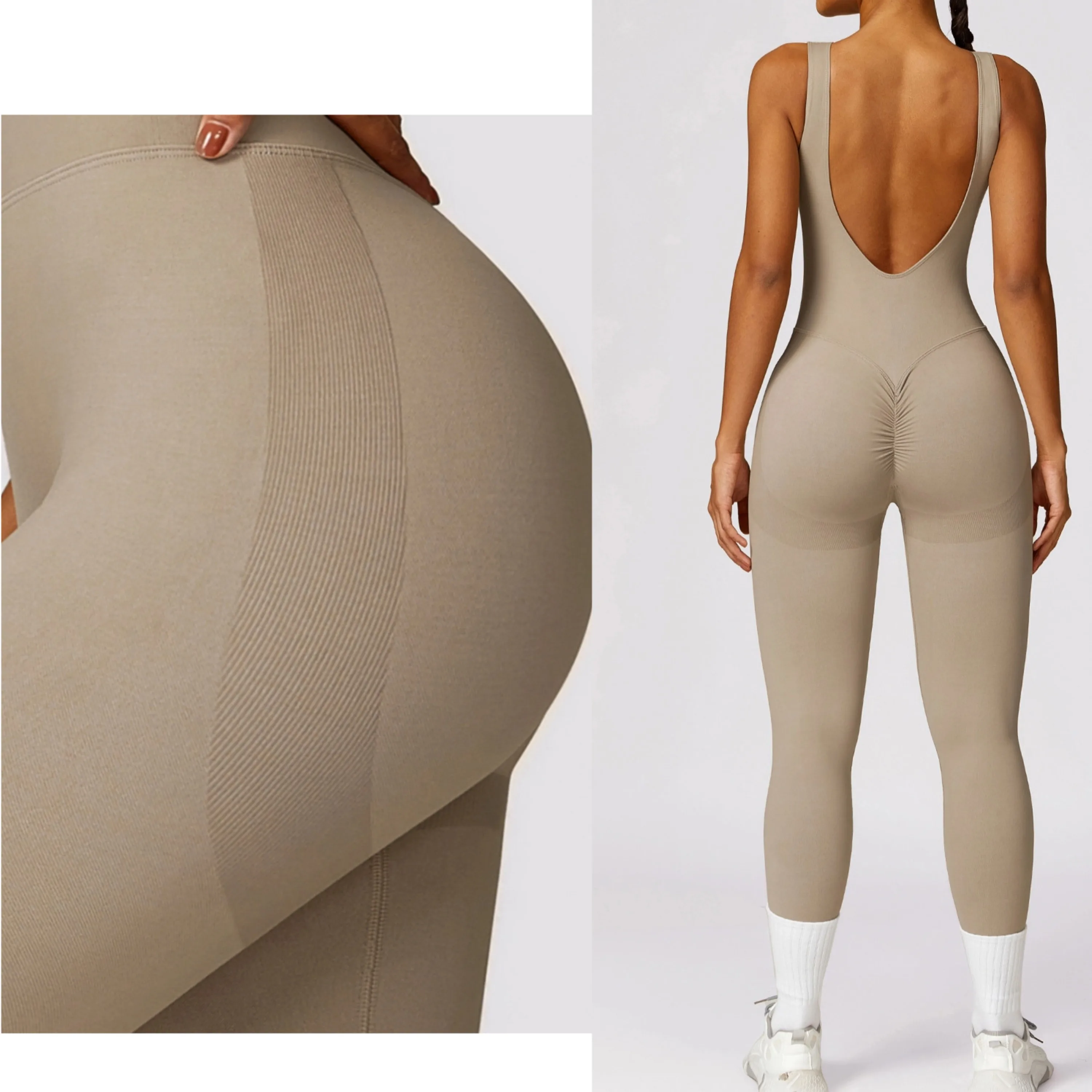 Women Custom Logo Backless Sport Active Wear Gym Workout Seamless Romper Yoga Jumpsuit it One Piece Yoga Jumpsuit