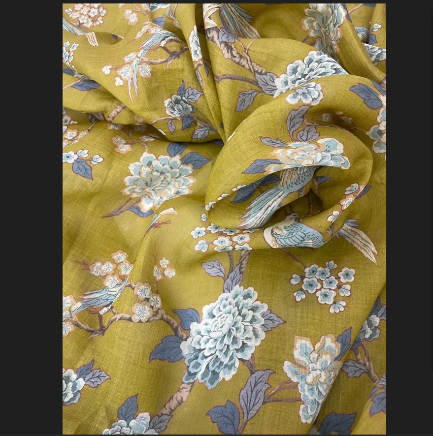 French pure linen fabric with stone washing or printing for wholesale