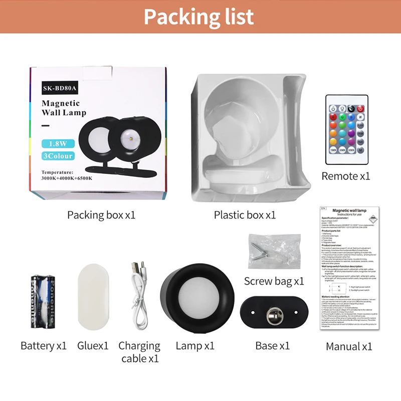 Modern USB Rechargeable LED Lamp Dust Till Dawn Touch Control Wall Light with Motion Sensor 3W Power for Home and Bathroom