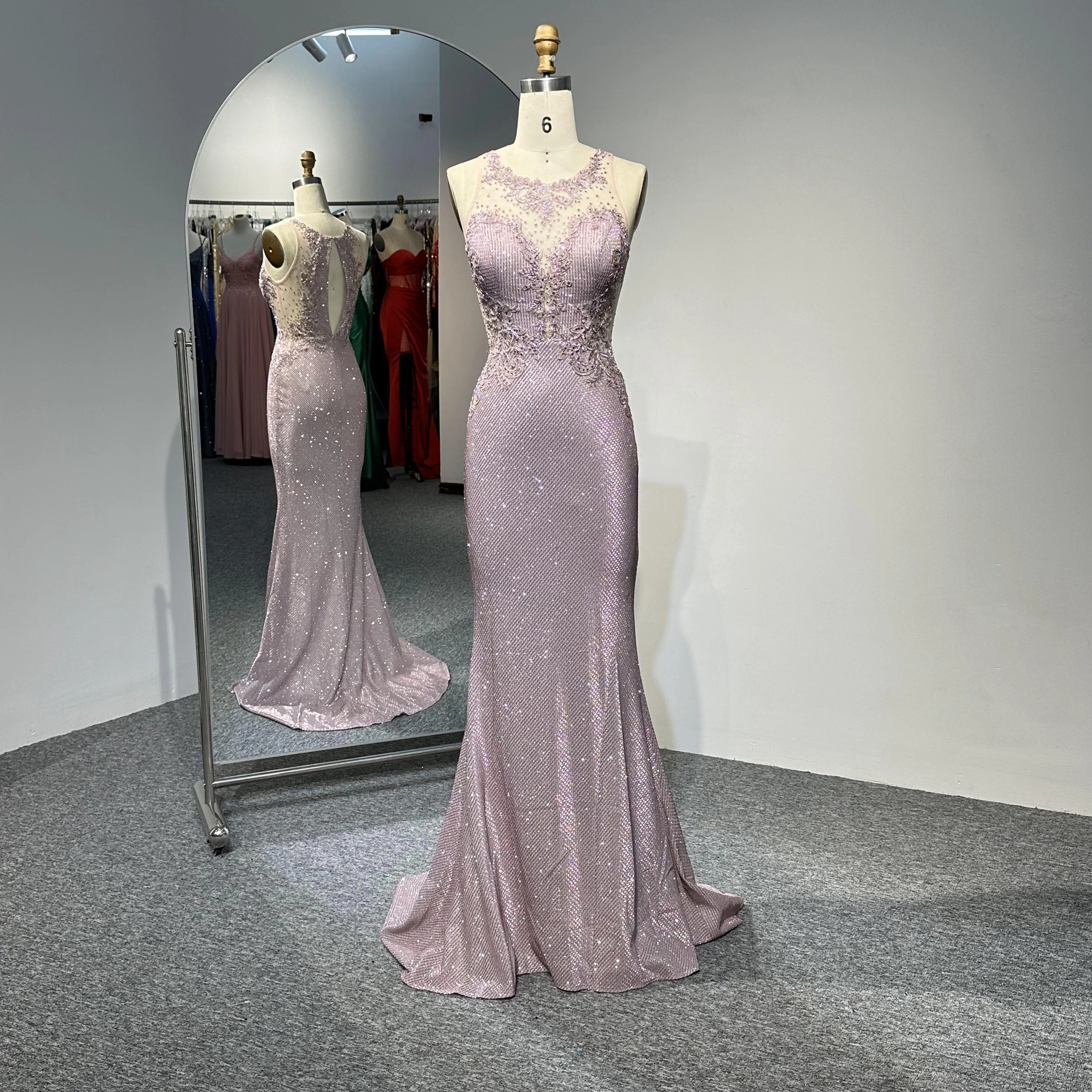 Factory Wholesale Customized High Quality Satin Beaded Mermaid Modern Dresses Halter Neck Evening Gowns