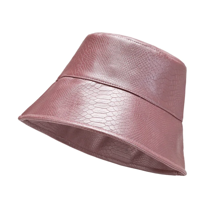 Unisex spring wide brim wholesale designer Alligator pattern leather bucket hats for adults