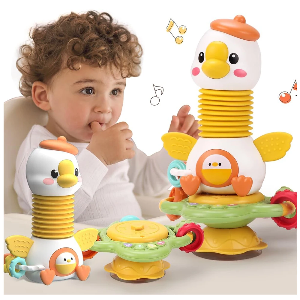 2024 Unisex Goose Battery Operated Highchair New 2 1 Montessori Baby Sensory Toy Suction Cup Musical Sound Teething Car Travel