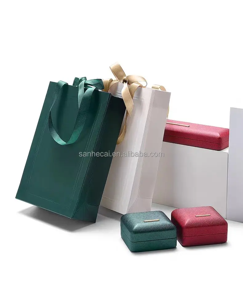 Custom Handmade Ivory Board Kraft Paper Bag with Ribbon Embossing for Jewelry & Cosmetic Boutique Gift Packing