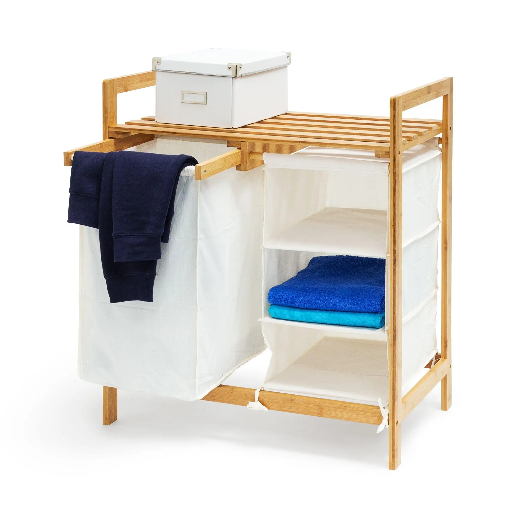 High Quality Bamboo Laundry Hamper with Shelf Laundry Hamper For Bathroom, Bedroom Space Saving Storage Laundry Hamper