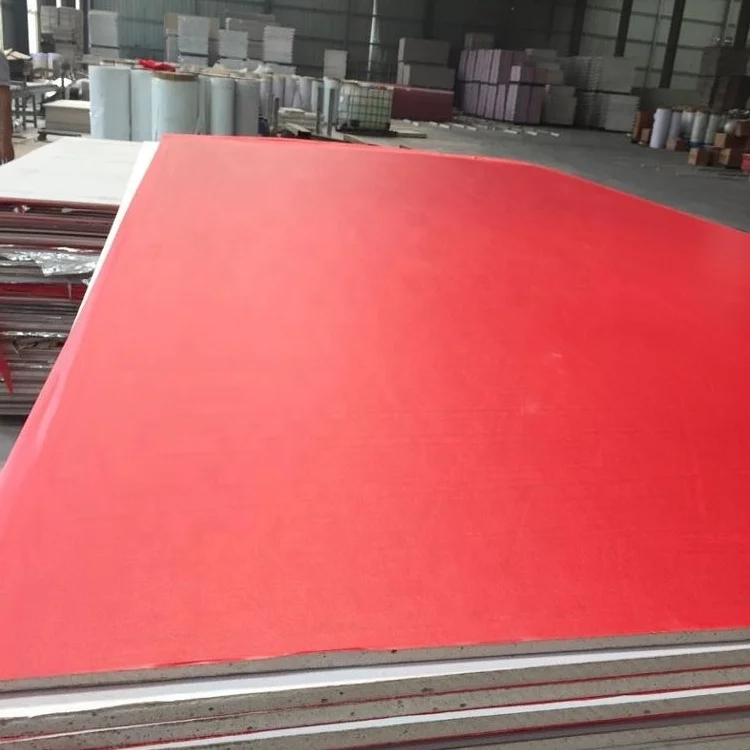PVC gypsum ceiling board  tiles with red backing  for indoor office ,house ,hotel and so on red surface and white surface