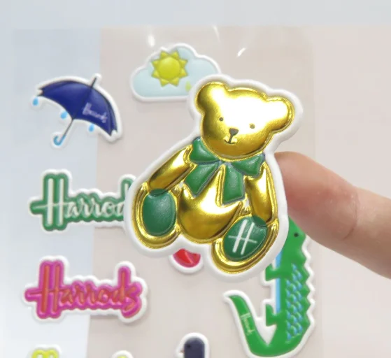 custom 1mm 2mm adhesive cartoon foam puff embossed 3d kawaii puffy leather sticker sheets