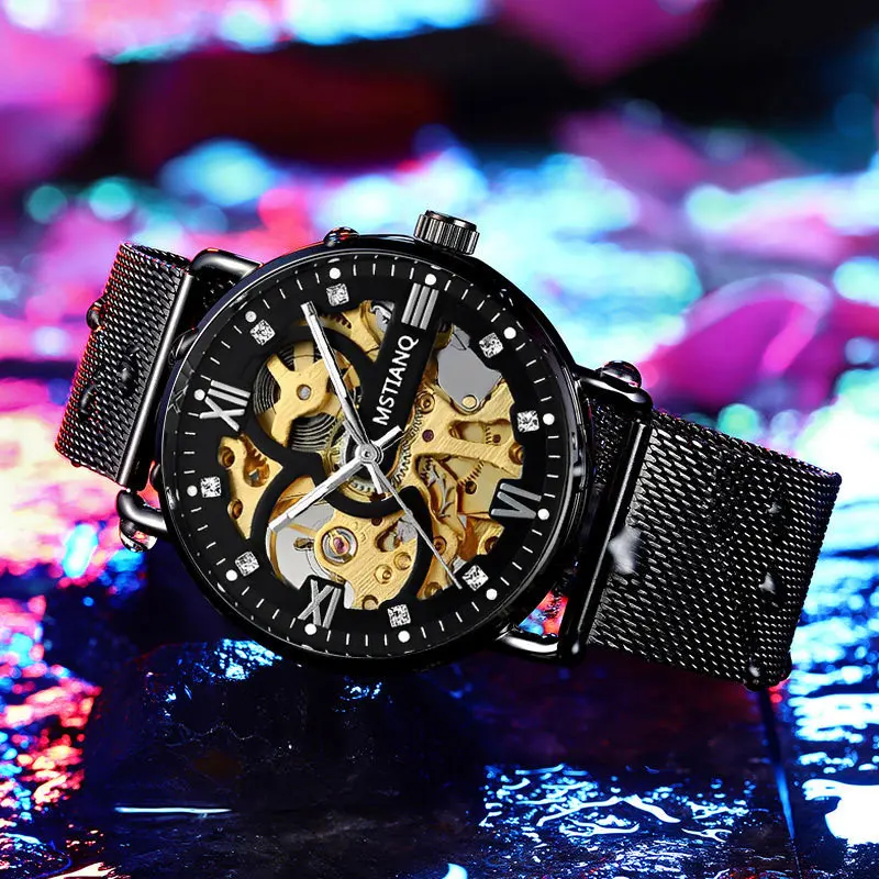Luxury Business  Steel  Strap watch Original  Automatic Mechanical Skeleton Transparent   mechanical watch for men