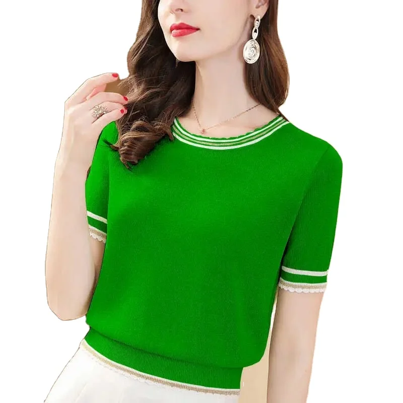 Quick-Dry T-shirts Casual Pullovers Short Sleeve Commute Shirt O-Neck Loose Blouse Women Clothing Summer All-match