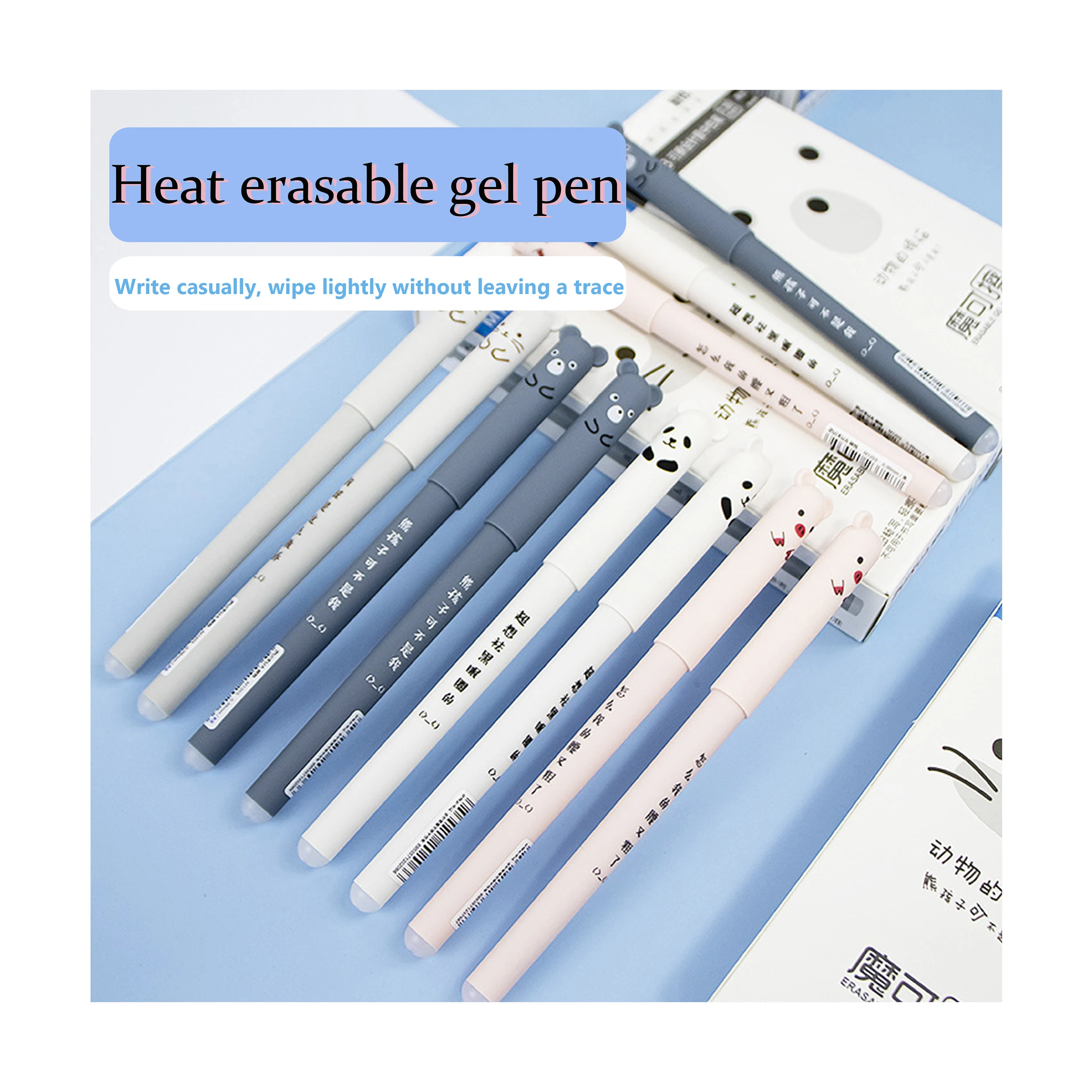 chinese gel pen cartoon black blue white gel pen refills morandi erasable luxury cartoon creative needle tip gel pens