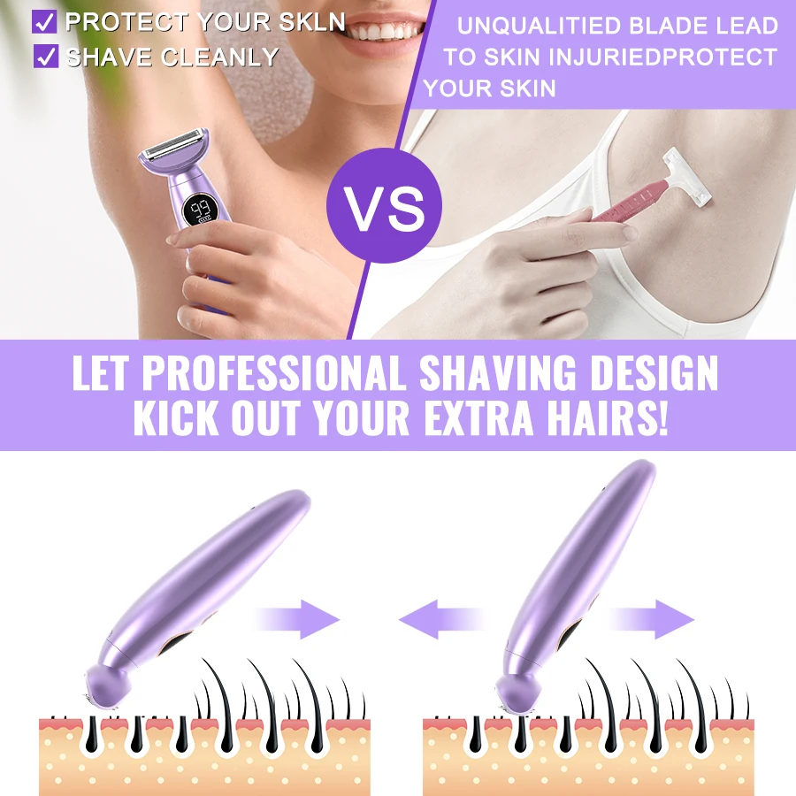 Trimmer Electric Razor Painless Lady Foil Shaver Wet Dry Cordless Waterproof Body Facial Hair Remover