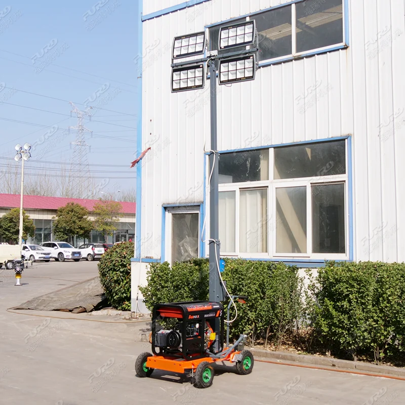 Silent Generator Mobile LED Portable Light Tower Diesel Generator with 5 Meters High Mast