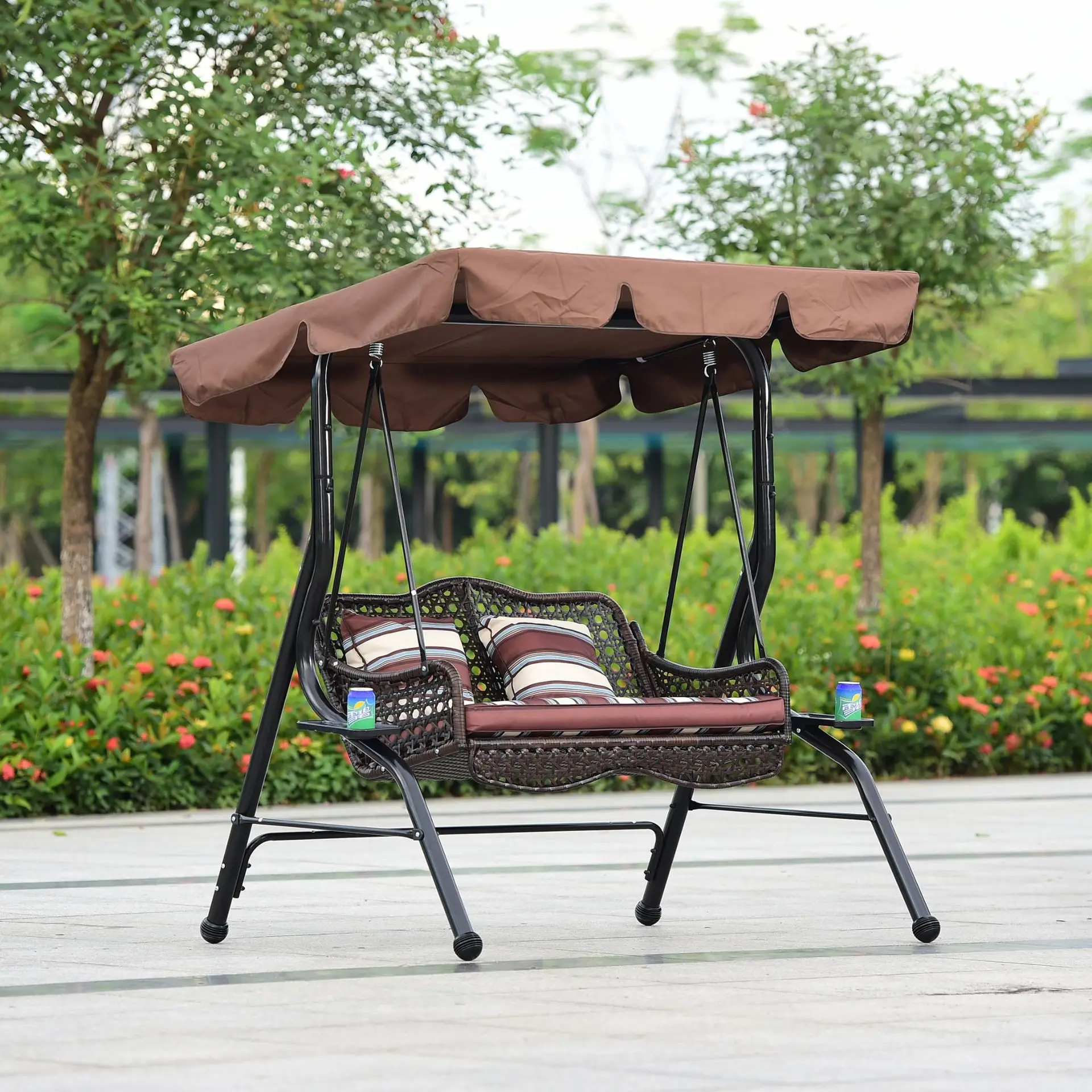 Wholesale Modern Outdoor Furniture Single Seater Metal Frame Patio Rattan Hanging Swing Chairs