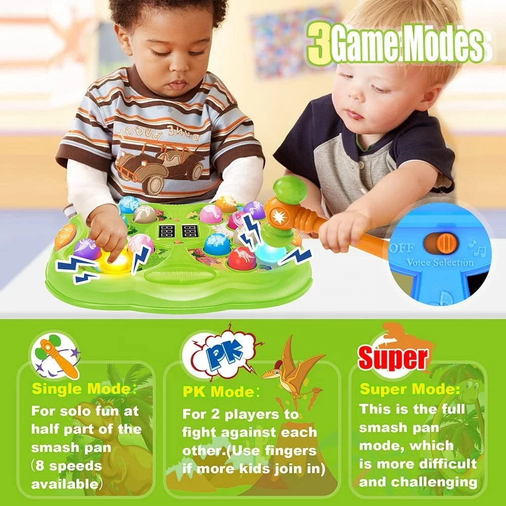 Educational Learning Activity Table Baby Interactive Educational Toy with 2 Hammers Whack A mole Dinosaur Game Toy for kids