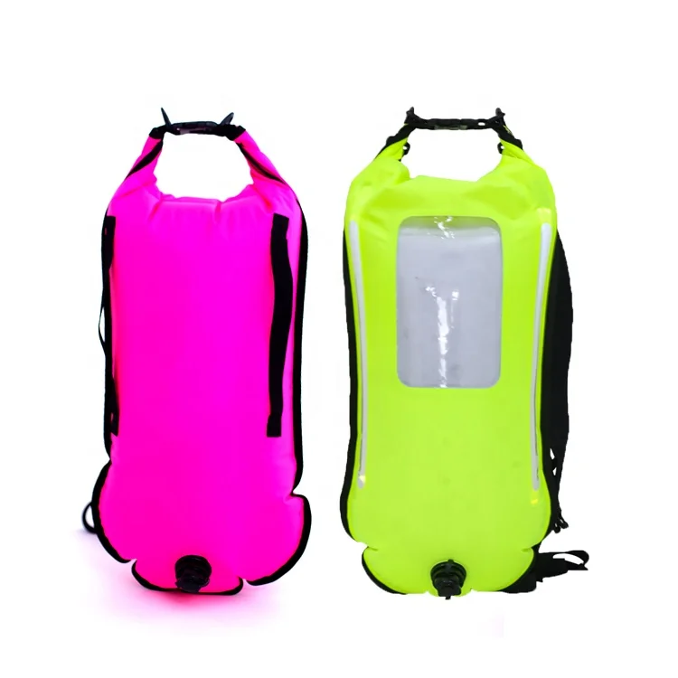 OEM ODM Low MOQ Bright Color Nylon With PVC Coating Safe Life inflatable Buoy Tow Float For Swimmers w/ LED Strips