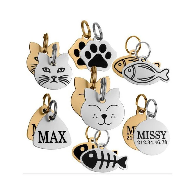 customization stainless steel engraved hart shape dog cat tags chain pet name tags necklace