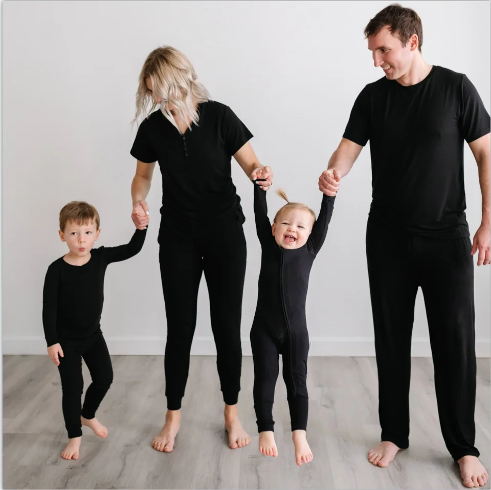 Custom Family Matching Outfits Pajamas Solid color bamboo clothes parent and child home wear wholesale