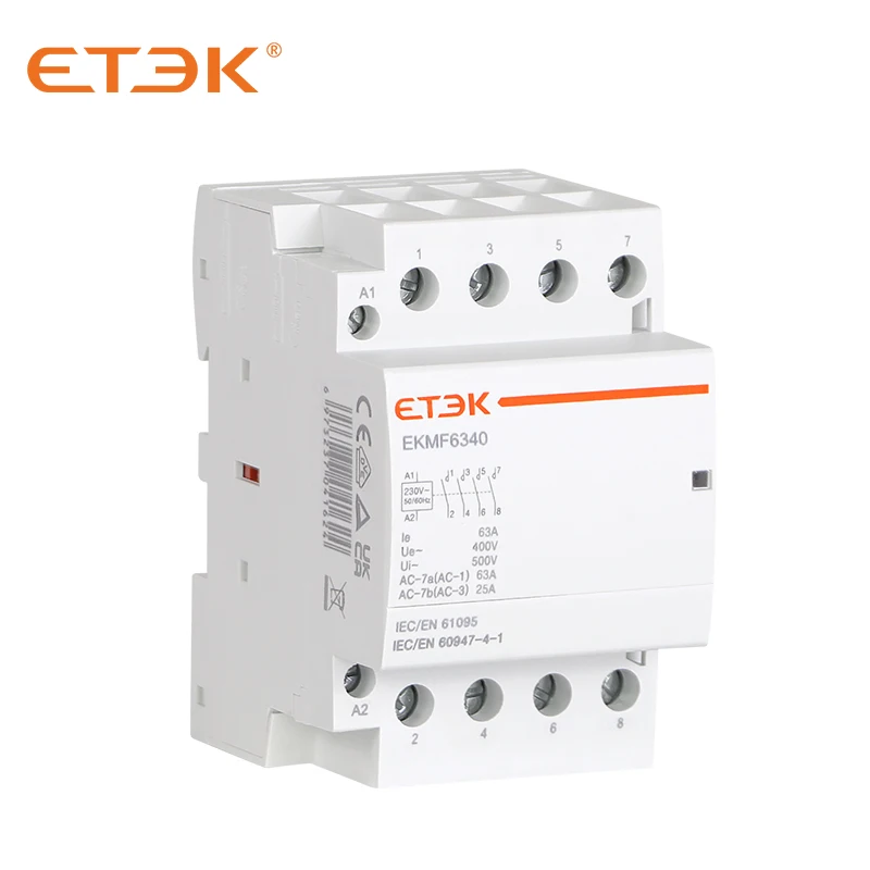 ETEK EKMF 4P 25A 40A 63A 100A 2NO+2NC Coil 24VAC 110VAC 230VAC Modular Contactor with TUV CB test report CE Approval