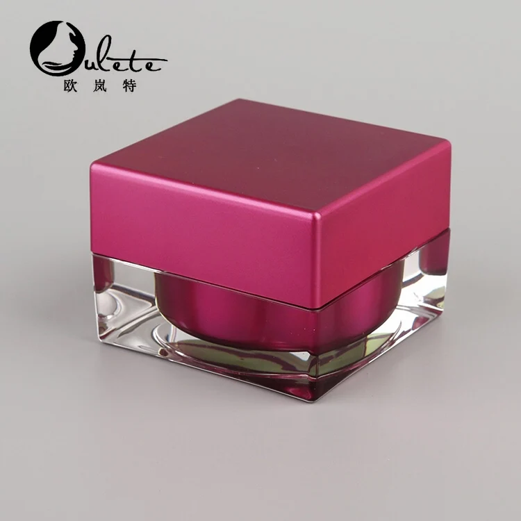 Wholesale good quality  15g 30g 50g square empty acrylic double wall cosmetic red cream jar with double sprial cap