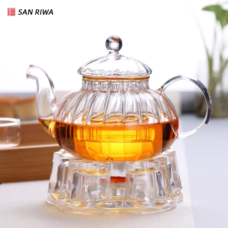 Glass Teapot  Glowing Diamond with Candle Warmer Stove included Included a Removable Tea Infuser making
