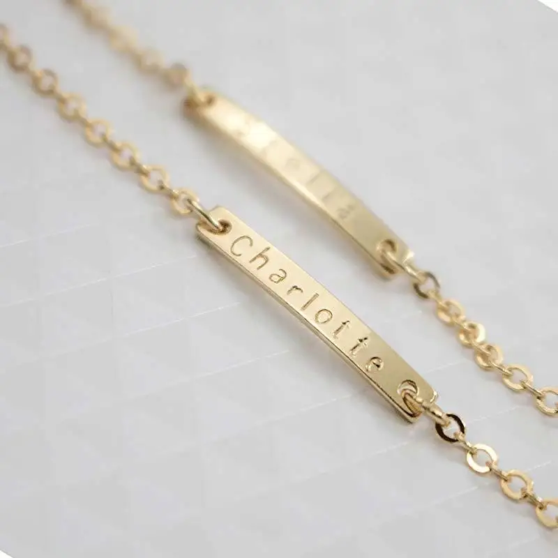 Customized Stainless Steel Gold Baby Bar Bracelet Anklet Personalized Engraved ID Name Kids Bracelet Jewelry Custom Kids Gift