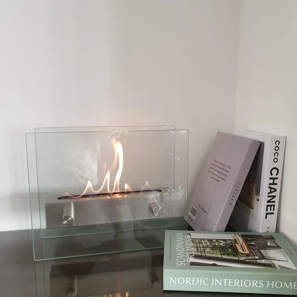 Portable glass rectangular fireplace atmosphere desktop ornaments alcohol desktop metal small stove