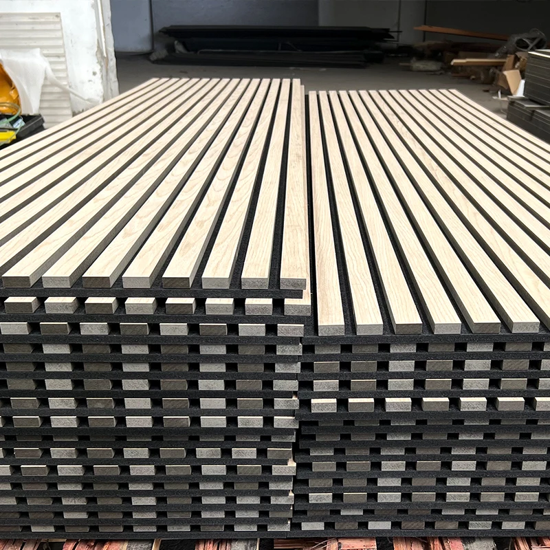MDF Waterproof and Fireproof Interior Wall Design Natural Acoustic Panel Slat with Soundproof Function Wooden Panel Board
