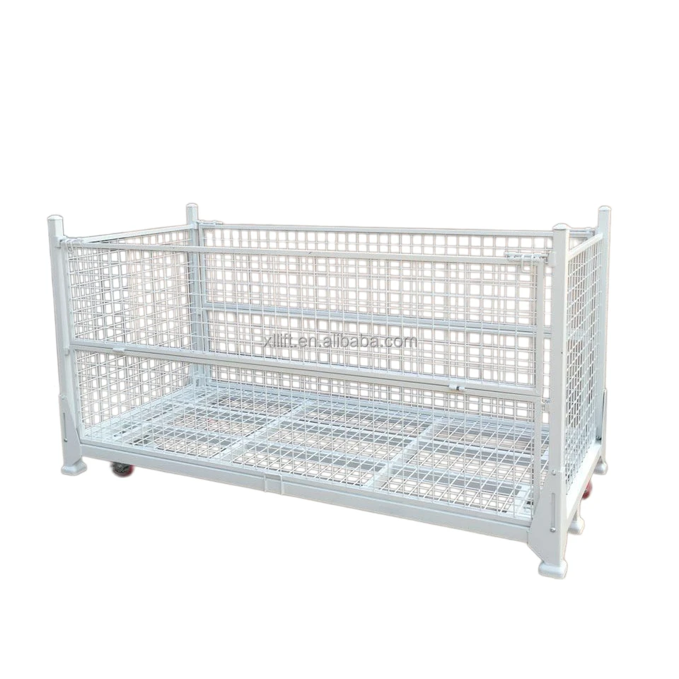pallet box storage cage stackable collapsible folding metal steel pallet bin wire mesh container