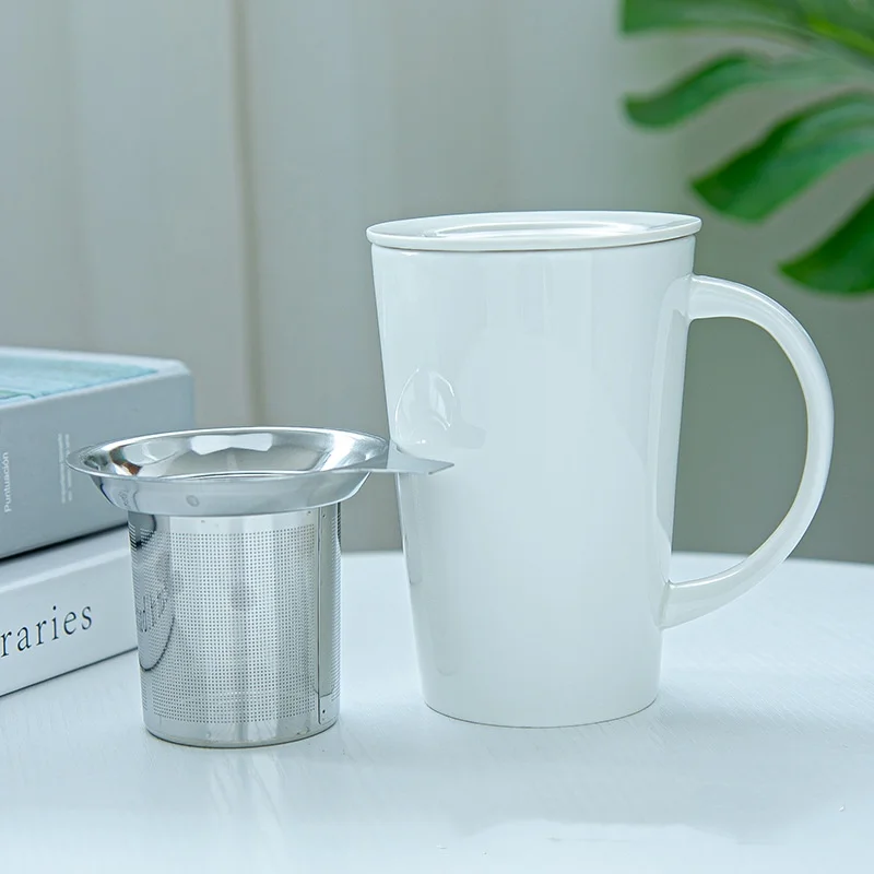 Creative ceramic coffee cup set Ceramic tea cup with lid tea separation office cup