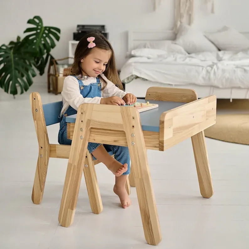 Customized Wood kids study table and chair set furniture children writing table for child Fashionable wooden desk